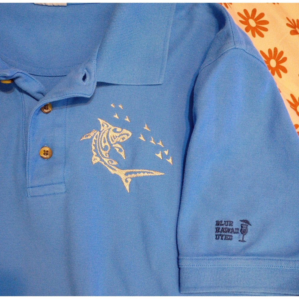 Crazy Shirts Hawaii Blue Hawaii Dyed Polo Shirt Mens Medium Tribal Shark Blue